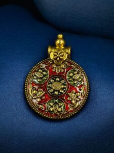 Gold Plated Round Meenakari Pendant Raw Material for Premium Designer Jewelry Making - color: "Green-Red"