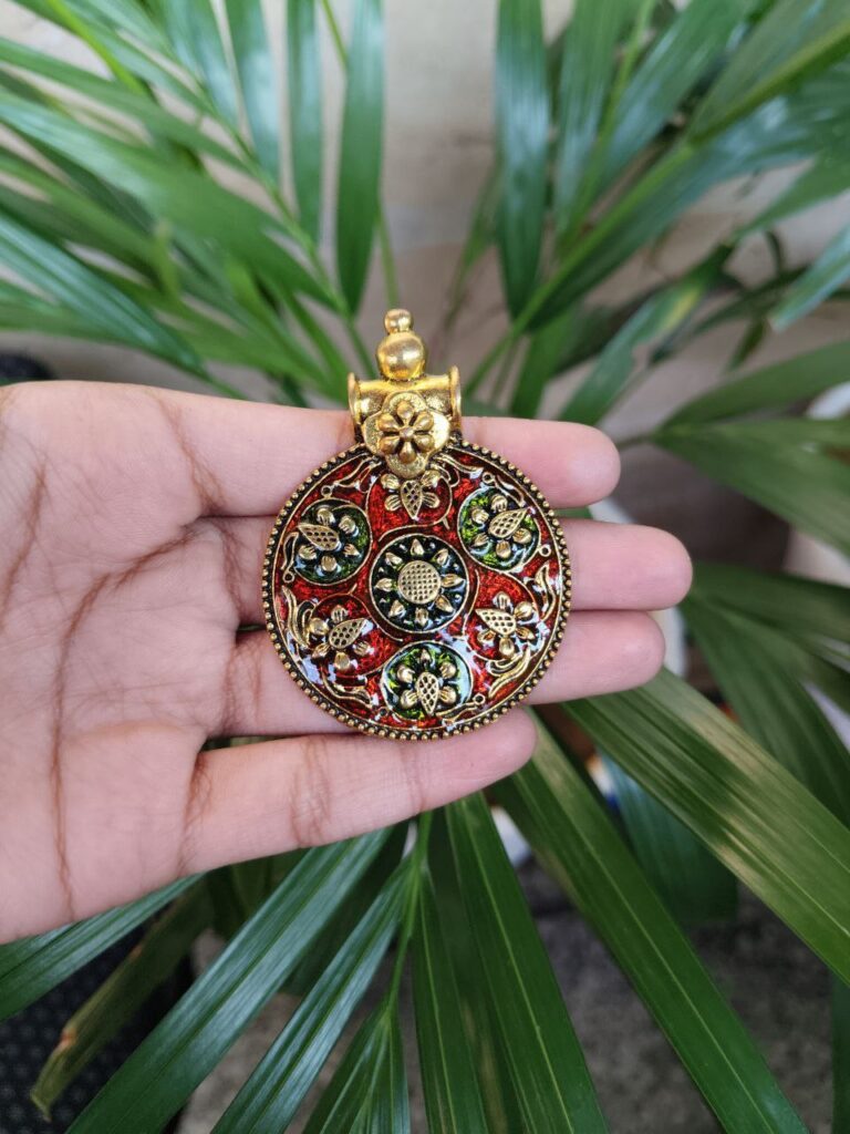 Gold Plated Round Meenakari Pendant Raw Material for Premium Designer Jewelry Making