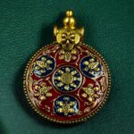 Bulk 386 Gold Plated Round Meenakari Pendant Raw Material for Premium Designer Jewelry Making - "Blue-Red"