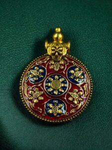 Gold Plated Round Meenakari Pendant Raw Material for Premium Designer Jewelry Making - color: "Blue-Red"