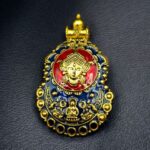 Bulk 380 Gold Plated Meenakari Maa Durga Pendant Raw Material for Traditional Jewelry Making - "Blue-Red"