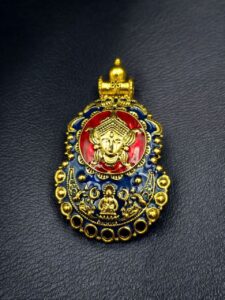 Gold Plated Meenakari Maa Durga Pendant Raw Material for Traditional Jewelry Making - color: "Blue-Red"