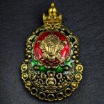 Bulk 378 Gold Plated Meenakari Maa Durga Pendant Raw Material for Traditional Jewelry Making - "Green-Red"