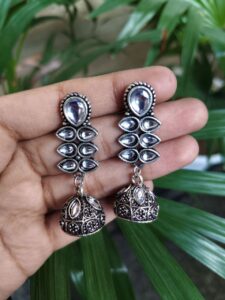 Beautiful Oxidized Jhumki Dangler Earrings with Elegant Stone Work for Women