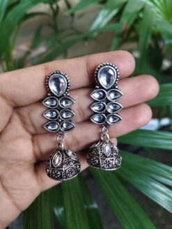 Beautiful Oxidized Jhumki Dangler Earrings with Elegant Stone Work for Women