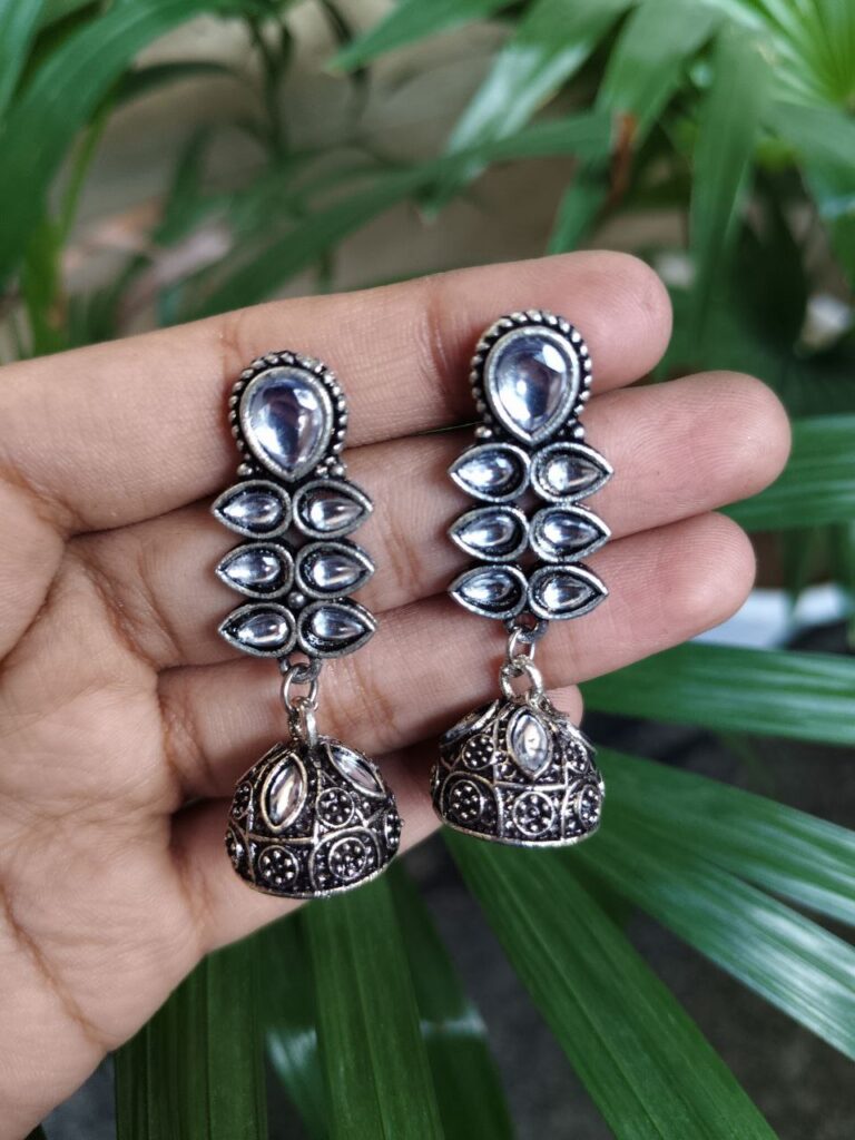 Beautiful Oxidized Jhumki Dangler Earrings with Elegant Stone Work for Women