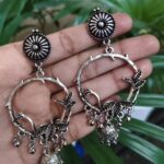 Beautiful Leaf Design Jhumki Dangler Earrings with Elegant Ghungroo Detailing