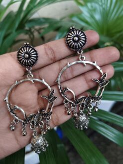 Beautiful Leaf Design Jhumki Dangler Earrings with Elegant Ghungroo Detailing
