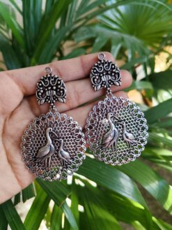 Stylish Silver Plated Oxidized Dangler Earrings with Elegant Stone Work for Women