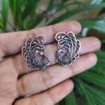 Elegant German Silver Peacock Stud Earrings for Women with Traditional Ethnic Design
