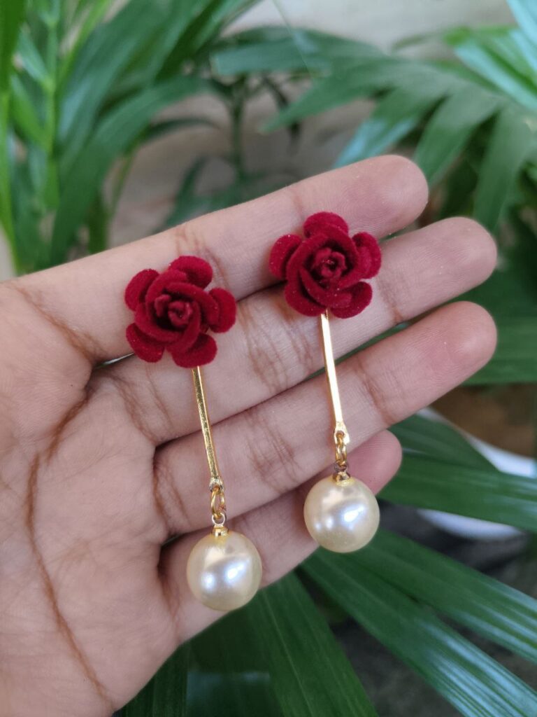 Beautiful Gold Plated Rose Earrings for Women with Elegant Ethnic Design Style