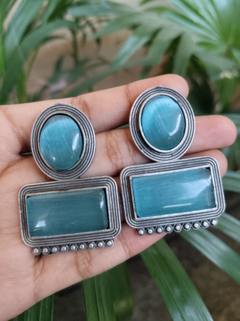 Elegant Silver Replica Stud Earrings with Beautiful Monalisa Stone Design for Women