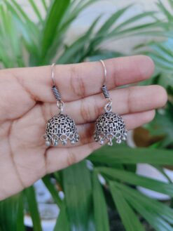 Elegant Floral Art Jhumki Hook Earrings with Traditional Ghungroo Detailing for Women