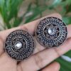 Stylish Round Oxidized Stud Earrings with Elegant Stone Work for Women