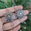 German Silver Flower Stud Earrings with Traditional Ethnic Design for Women’s Daily Use