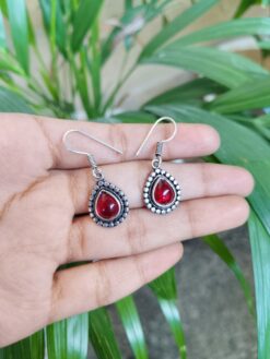 Silver Plated Oxidized Stone Hook Dangler Earrings for Women’s Stylish Look