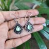 Silver Plated Oxidized Floral Art Stone Hook Dangler Earrings for Women