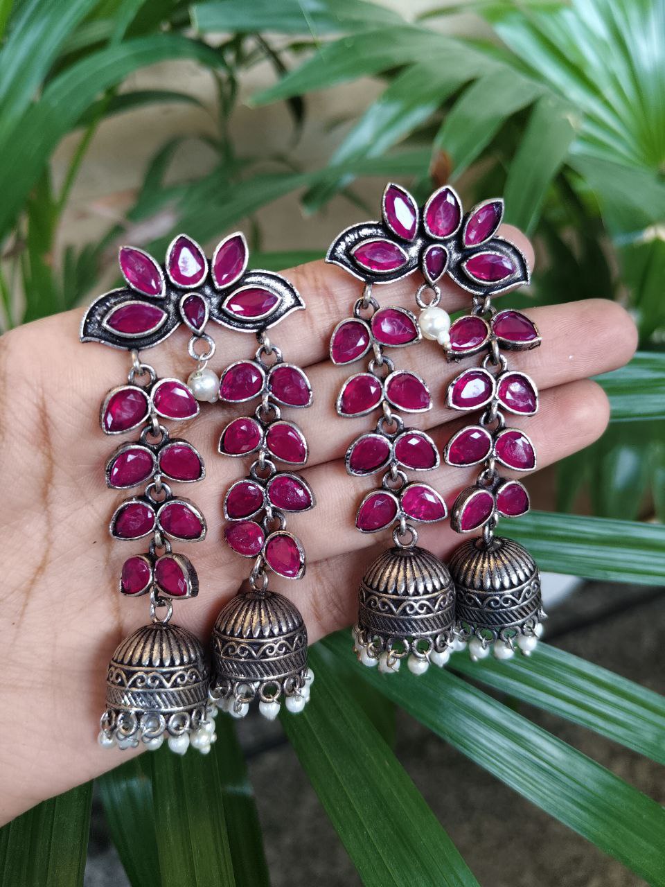 Beautiful Lightweight Jhumki Dangler Earrings with Elegant Stone Work and Pearl Detailing 1 Beautiful Lightweight Jhumki Dangler Earrings with Elegant Stone Work and Pearl Detailing