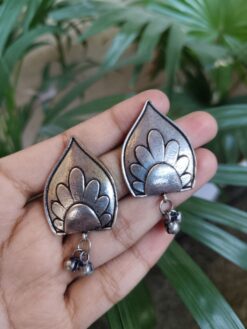 Elegant Silver Plated Flower Stud Earrings with Traditional Ghungroo Detailing for Women