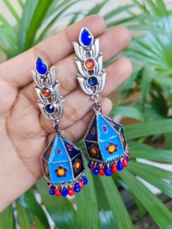 Beautiful Hand-Painted Jhumka Dangler Earrings with Traditional Ghungroo Detailing for Women