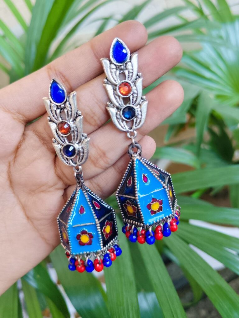 Beautiful Hand-Painted Jhumka Dangler Earrings with Traditional Ghungroo Detailing for Women