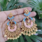 Gold Plated Meenakari Dangler Earrings with Pearl Detailing for Traditional Look