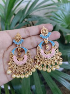 Gold Plated Meenakari Dangler Earrings with Pearl Detailing for Traditional Look