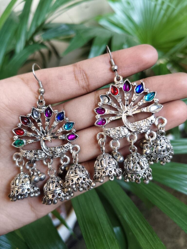 Beautiful Peacock Jhumki Hook Dangler Earrings with Elegant Stone Work for Women