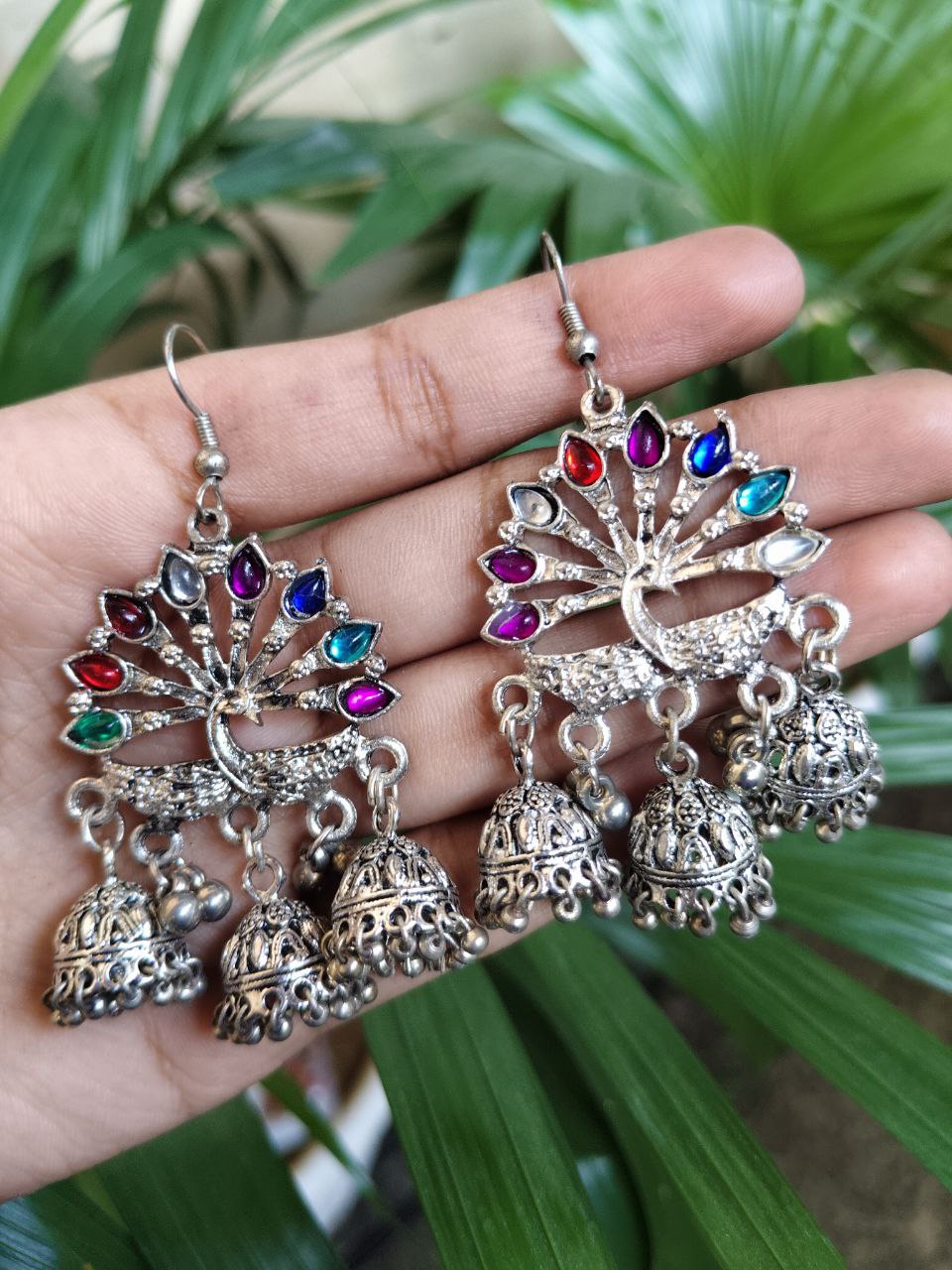 Beautiful Peacock Jhumki Hook Dangler Earrings with Elegant Stone Work for Women 1 Beautiful Peacock Jhumki Hook Dangler Earrings with Elegant Stone Work for Women