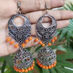 Beautiful German Silver Floral Art Jhumki Hook Dangler Earrings with Elegant Ghungroo Detailing