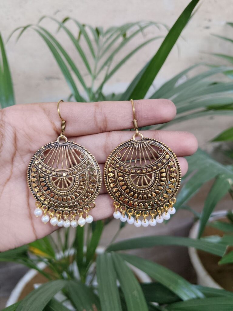 Gold Plated Hook Dangler Earrings for Women’s Stylish Modern Ethnic Look