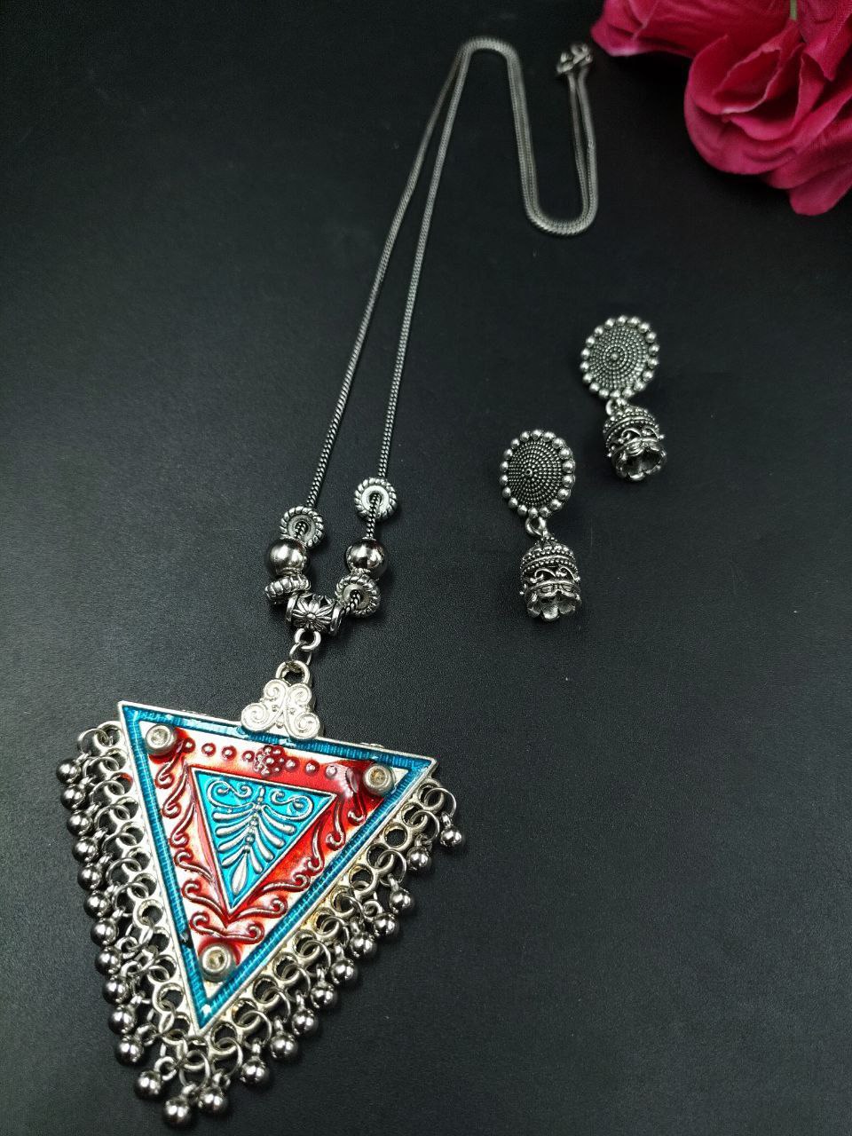 Meenakari Triangle Floral Art Necklace for Women Traditional Elegant Partywear Jewelry Collection 1 Meenakari Triangle Floral Art Necklace for Women Traditional Elegant Partywear Jewelry Collection