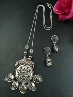 German Silver Chain Pendant Necklace Set for Women Elegant Traditional Ethnic Jewelry