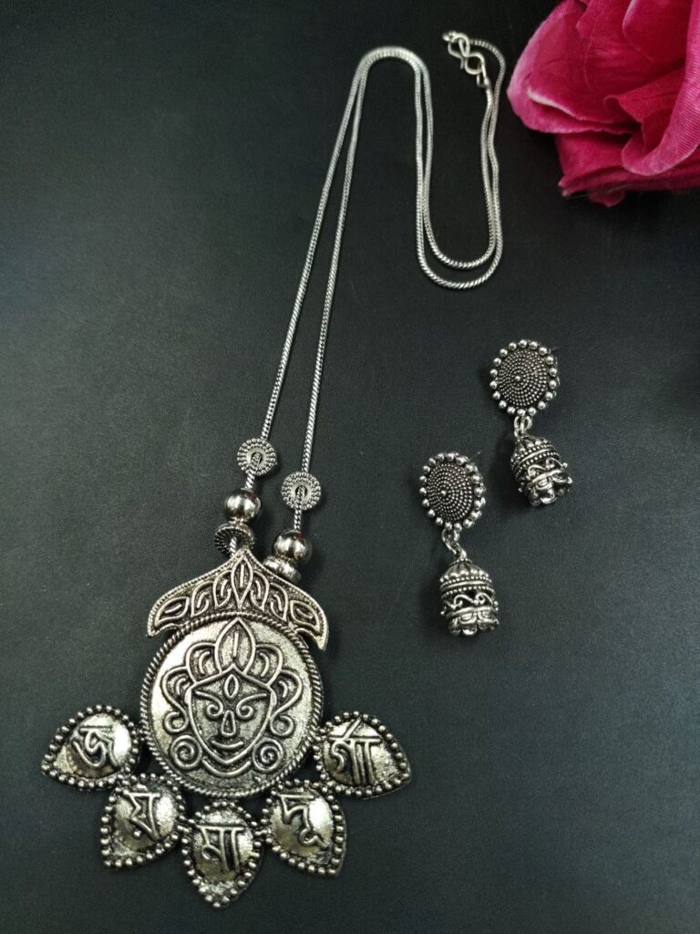 German Silver Chain Pendant Necklace Set for Women Elegant Traditional Ethnic Jewelry