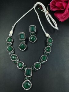Silver Plated Elegant Stone Studded Necklace Set with Classic Partywear Appeal