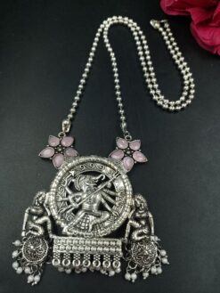 Religious Stone & Pearl Work Jhumki German Silver Necklace for Women Traditional Ethnic Jewelry