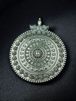 Floral Art Geometric Design Traditional Look German Silver Pendant for DIY Jewelry Making Crafts