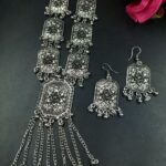 Silver Plated Unique Flower Design Necklace with Elegant Pearl Work and Hanging Chain Detail