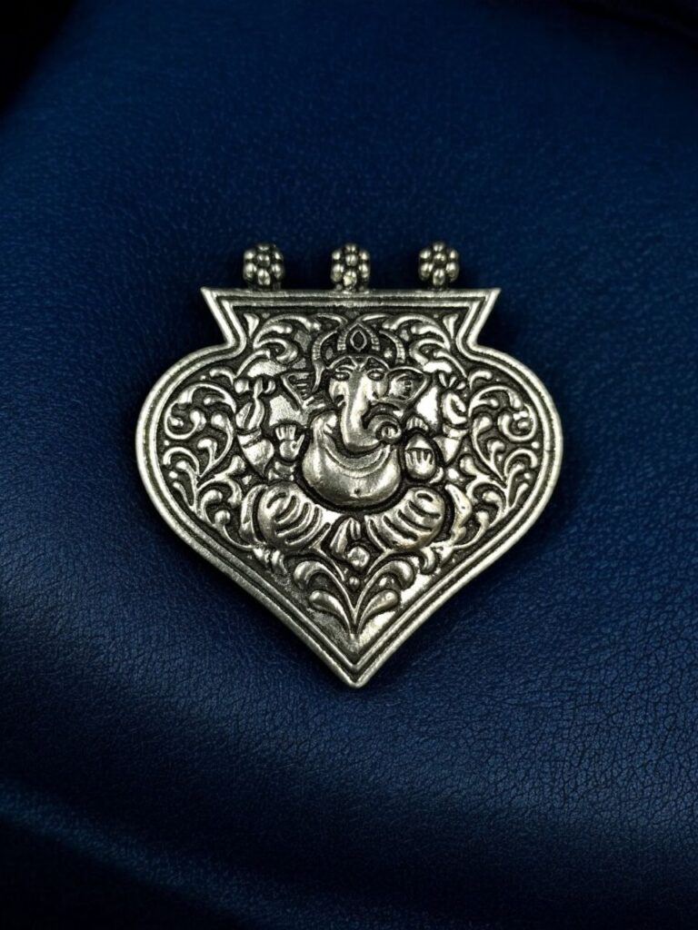 Ganesha Floral Art German Silver Pendant Raw Material for DIY Jewelry