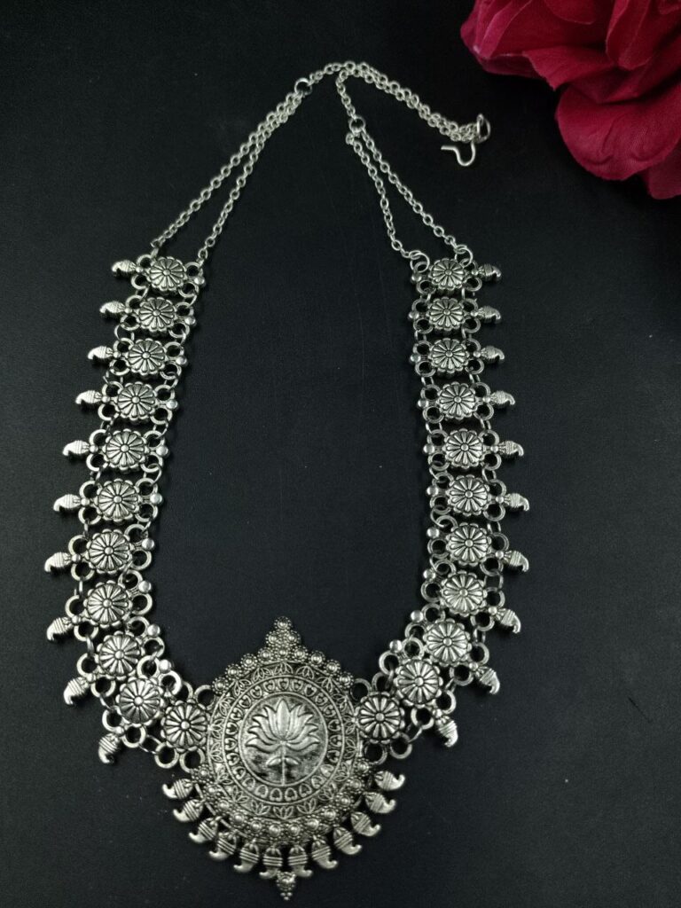 Lotus Design Oxidized Choker Necklace for Women Traditional Ethnic Jewelry