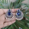 Peacock Design Silver Plated Stud Earrings with Elegant Stone and Pearl Work