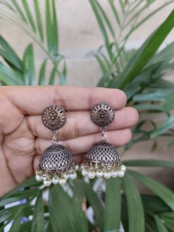 Two-Tone Jhumka Dangler Earrings with Beautiful Pearl Detailing for Women