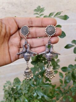 Silver Plated Bird Jhumki Dangler Earrings for Women with Traditional Ethnic Style