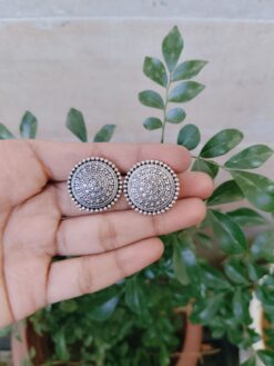 Silver Plated Round Shape Stud Earrings with Elegant and Beautiful Design for Women