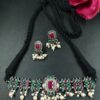 Silver Plated Unique Design Thread Necklace with Elegant Stone and Pearl Work