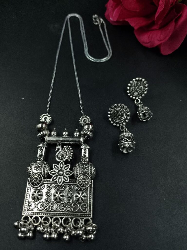 Peacock Floral Art Ghungroo Chain Pendant Necklace Set for Women Traditional Ethnic Jewelry