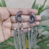 Peacock Design German Silver Earrings with Elegant Hanging Chain Detailing