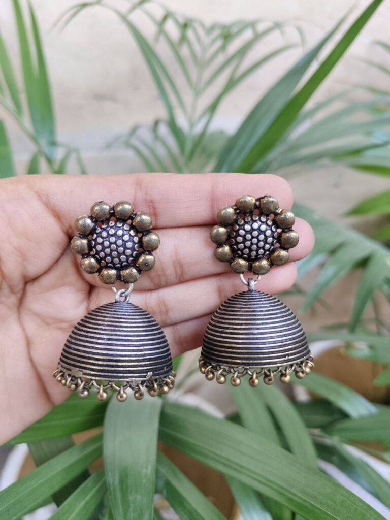 Flower Design Jhumka Dangler Earrings with Traditional Ghungroo Detailing for Women