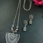 Triangle Design German Silver Chain Pendant Necklace Set for Women Traditional Ethnic Jewelry