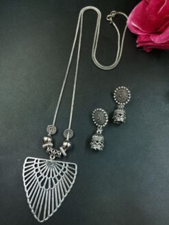 Triangle Design German Silver Chain Pendant Necklace Set for Women Traditional Ethnic Jewelry